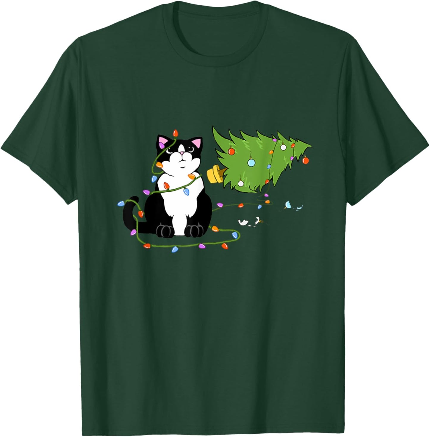 Christmas Tree Knocked Over By Tuxedo Cat Meowy Christmas Women Kids T-Shirt - T-Shirt | Forest