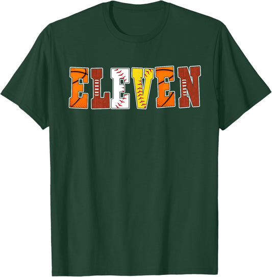 11th Birthday Sports Theme 11 Year Old Boy Girl Party T-Shirt - T-Shirt | Forest