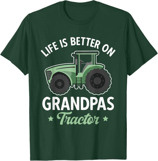 Life Is Better On Grandpas Tractor Boy Farm Tractor Kids T-Shirt - T-Shirt | Forest