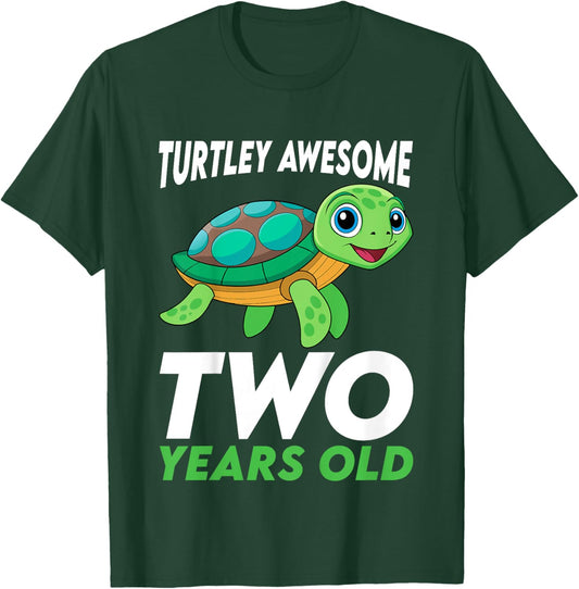 Kids Turtley Awesome Two Year Old Cute Turtle 2nd Birthday T-Shirt - T-Shirt | Forest