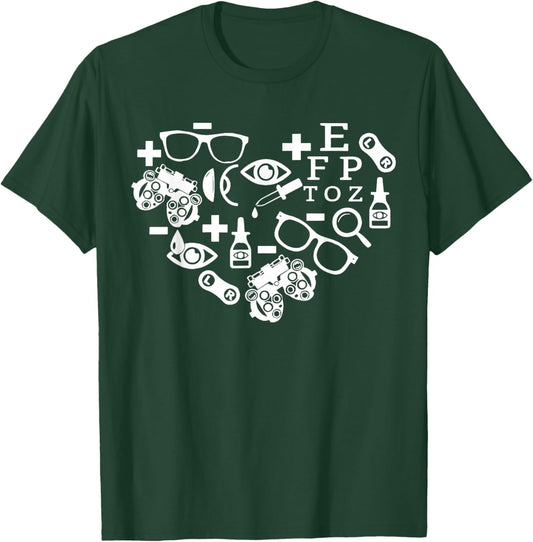 Optometry Heart Optician Ophthalmologist Ophthalmic Tech T-Shirt - T-Shirt | Forest