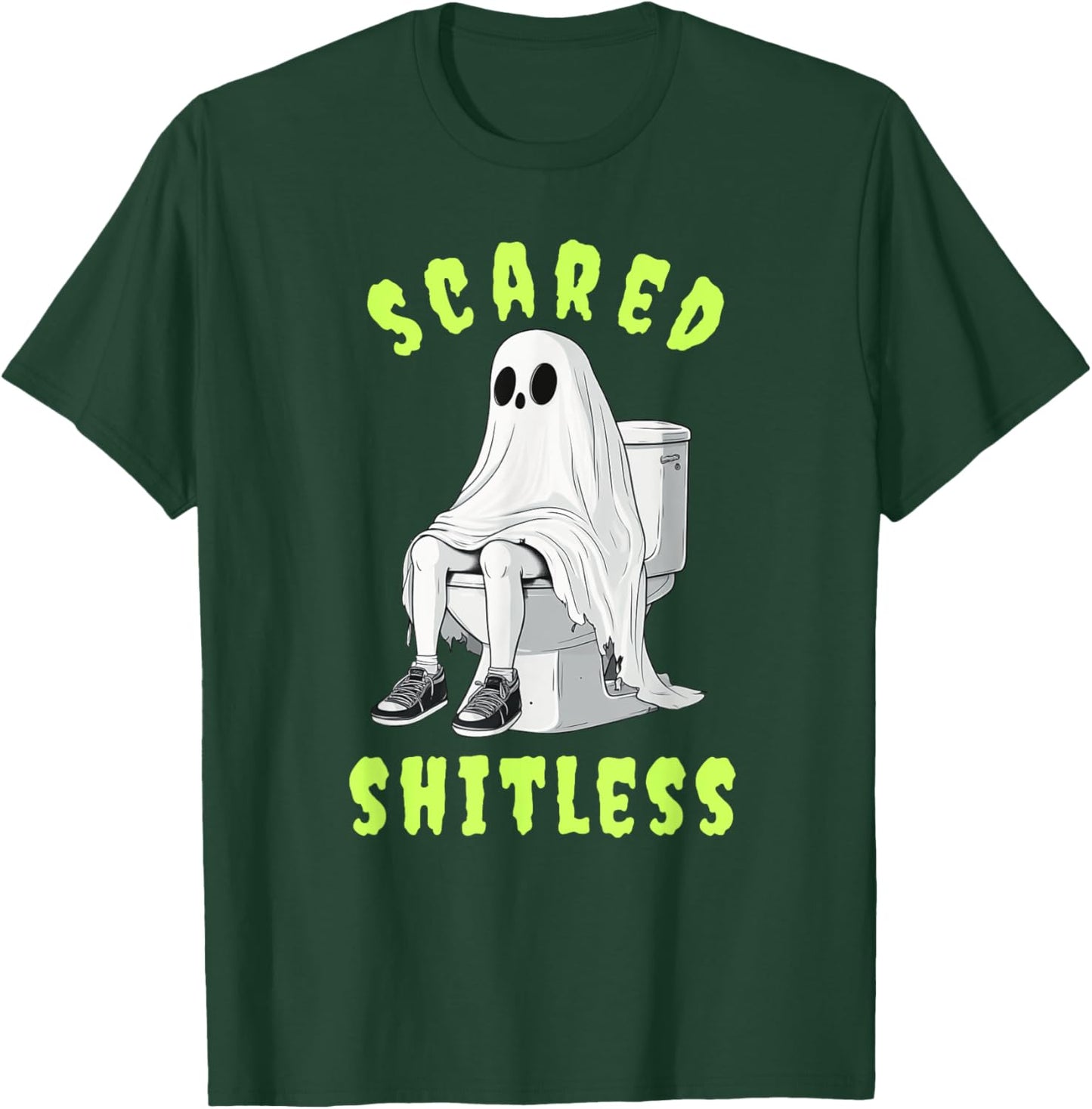 Ghost Sitting On Toilet Scared Shitless Funny Halloween T-Shirt - T-Shirt | Forest