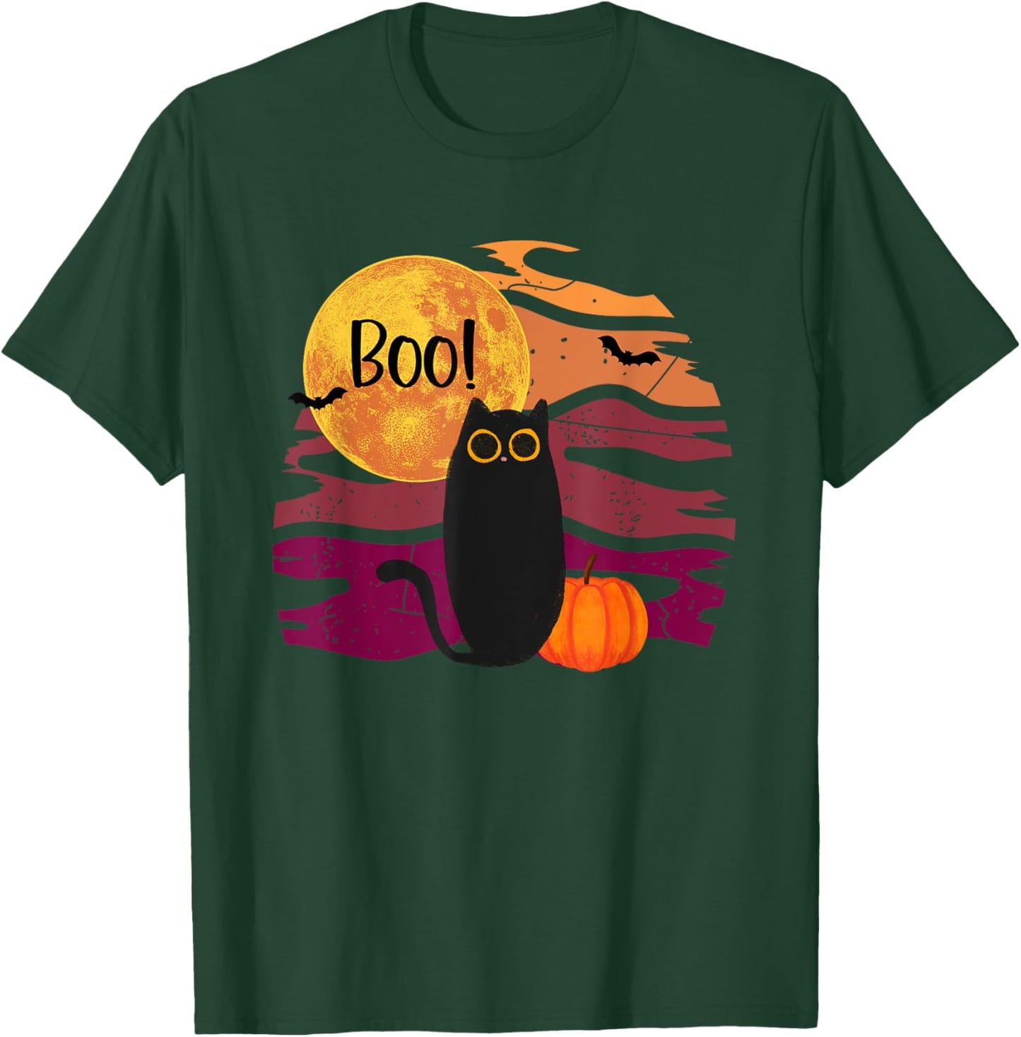 Halloween Black Cat Boo! Spooky Halloween Cat Men Women Kids T-Shirt - T-Shirt | Forest