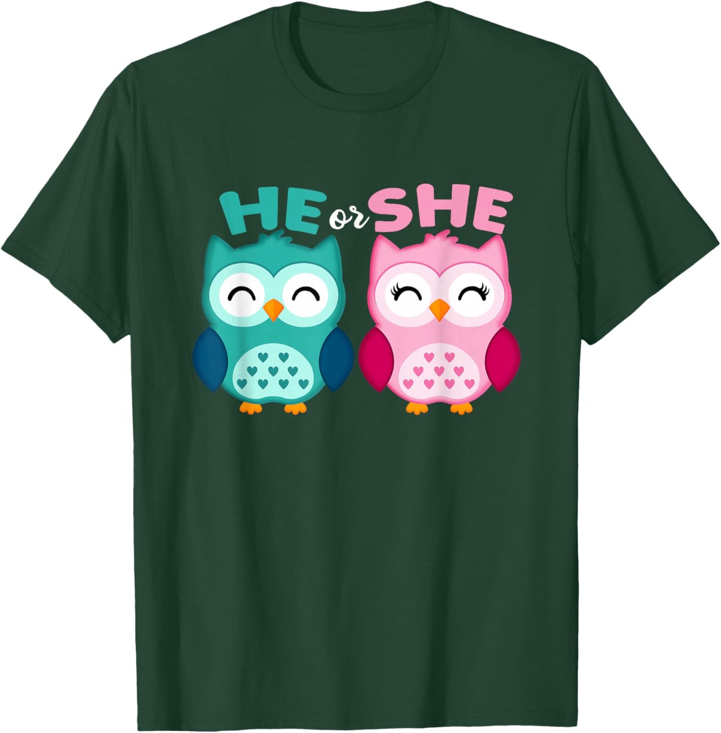 He Or She Owl Gender Reveal Boy Or Girl Gender Announcement T-Shirt - T-Shirt | Forest