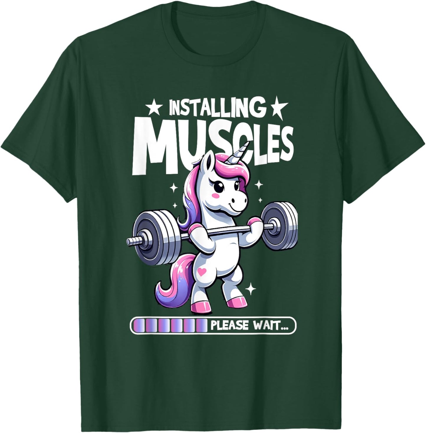 Installing Muscles Please Wait Bodybuilding Unicorn Weightlifting Fitness Gym Workout T-Shirt - T-Shirt | Forest