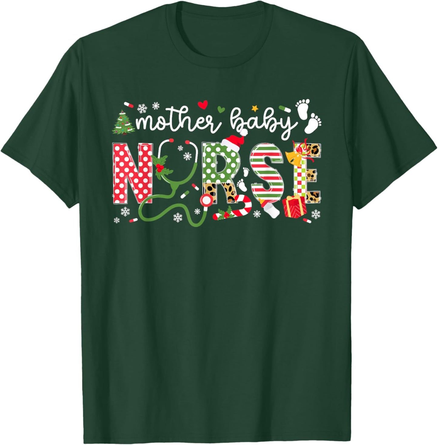 Mother Baby Nurse Christmas Mother Baby Nursing Xmas T-Shirt - T-Shirt | Forest