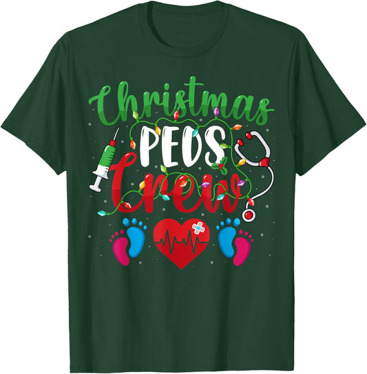 Christmas PEDS Crew Holiday Xmas Lights Pediatric Nurse T-Shirt - T-Shirt | Forest