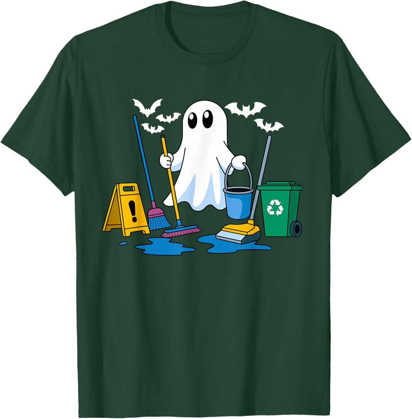 School Custodian Janitor Ghost Halloween T-Shirt - T-Shirt | Forest