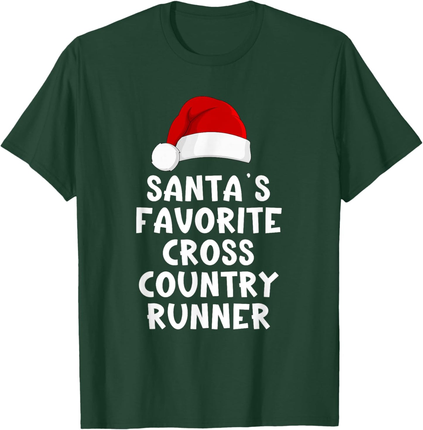 Christmas Santa's Favorite Cross Country Runner Funny Pajama T-Shirt - T-Shirt | Forest