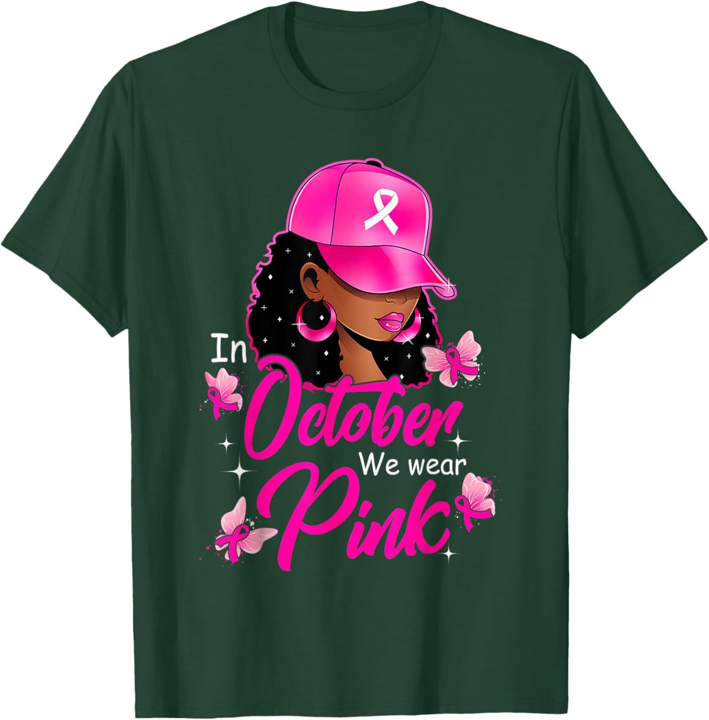 In October We Wear Pink Black Women Breast Cancer Awareness T-Shirt - T-Shirt | Forest