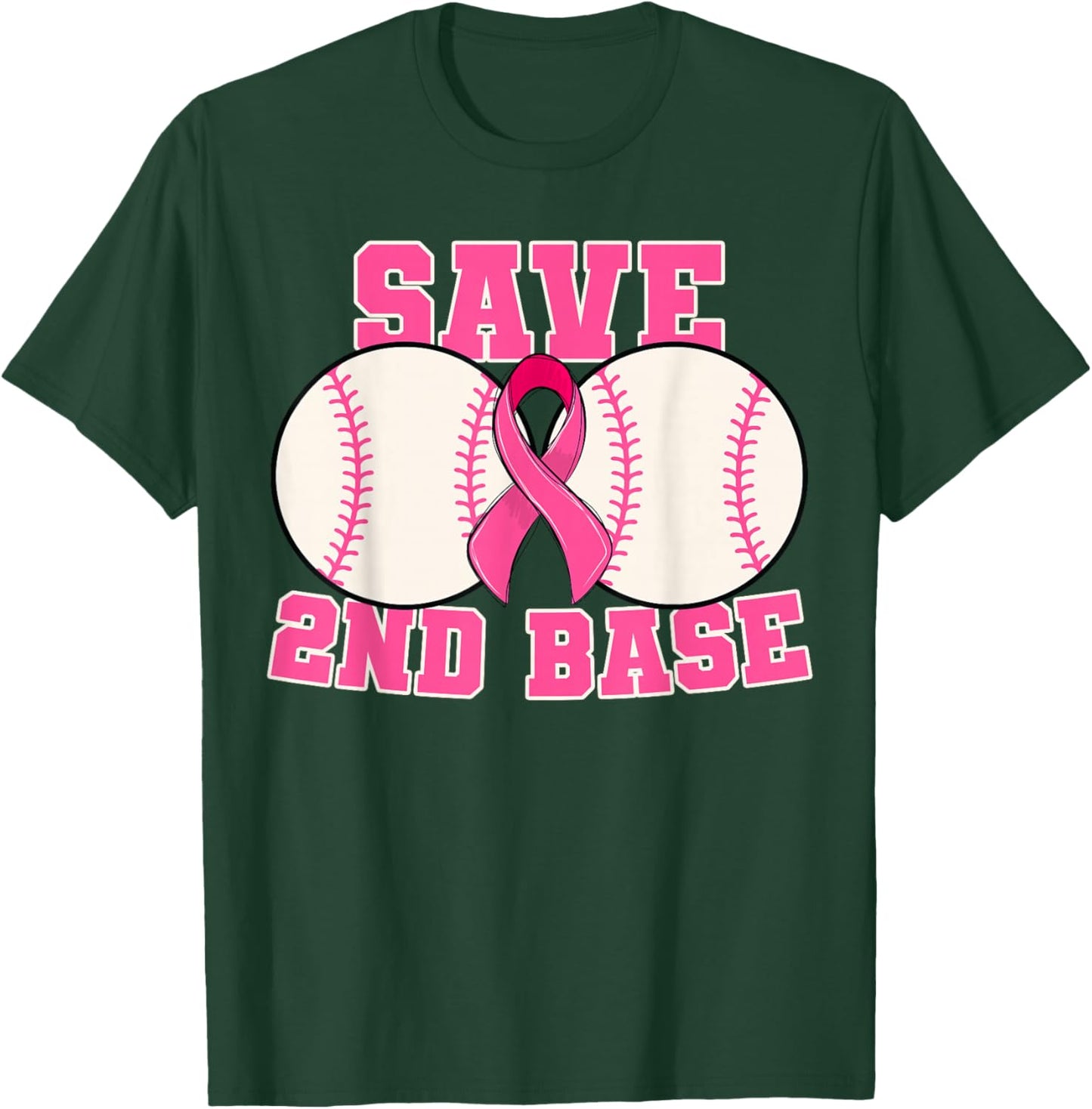 Save Second 2nd Base Breast Cancer Survivor Funny Baseball T-Shirt - T-Shirt | Forest
