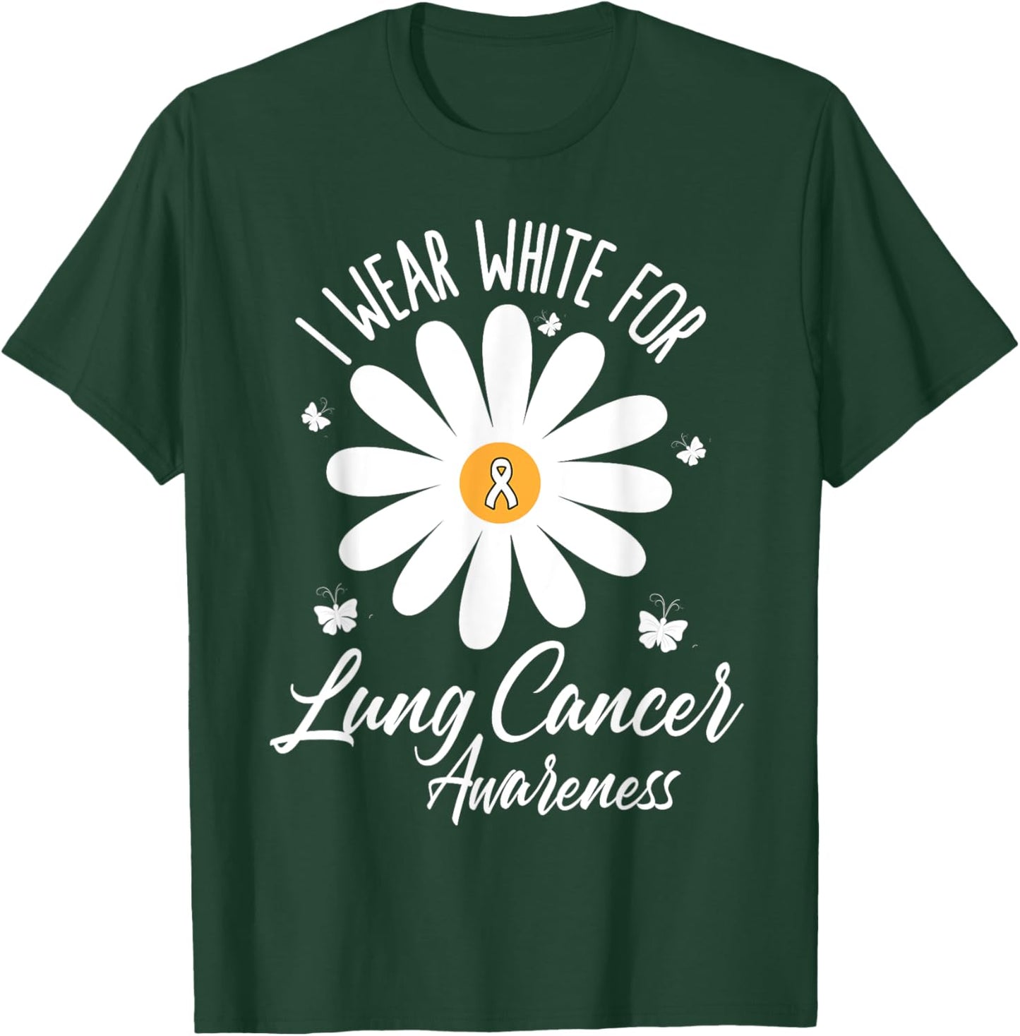 I Wear White For Lung Cancer Awareness White Ribbon Flower T-Shirt - T-Shirt | Forest