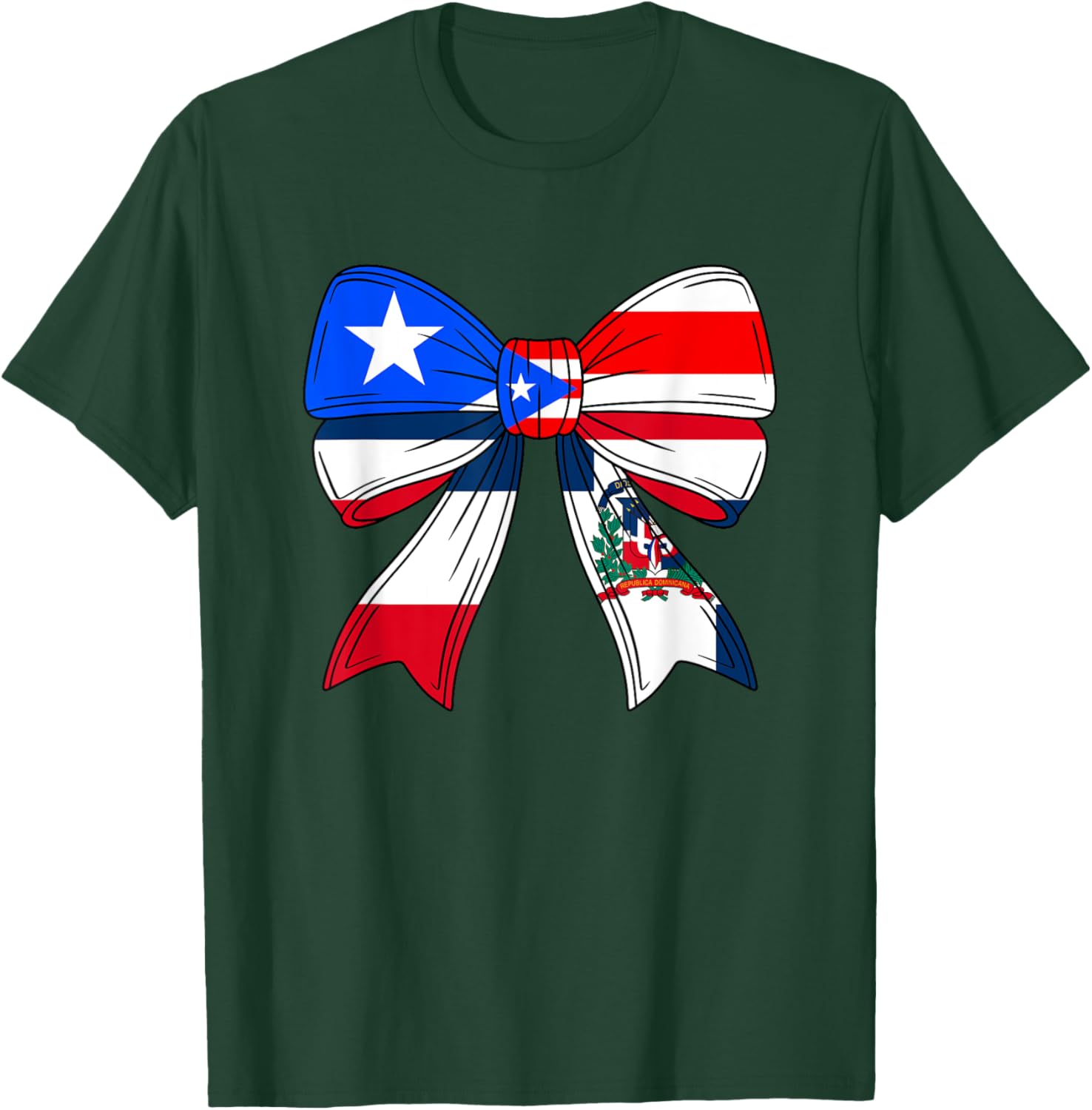 Half Dominican And Puerto Rican Rico Flag DominiRican Bow T-Shirt - T-Shirt | Forest