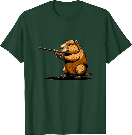 Cool Shotgun Beaver Outfit for Guns and Beavers Lovers T-Shirt - T-Shirt | Forest