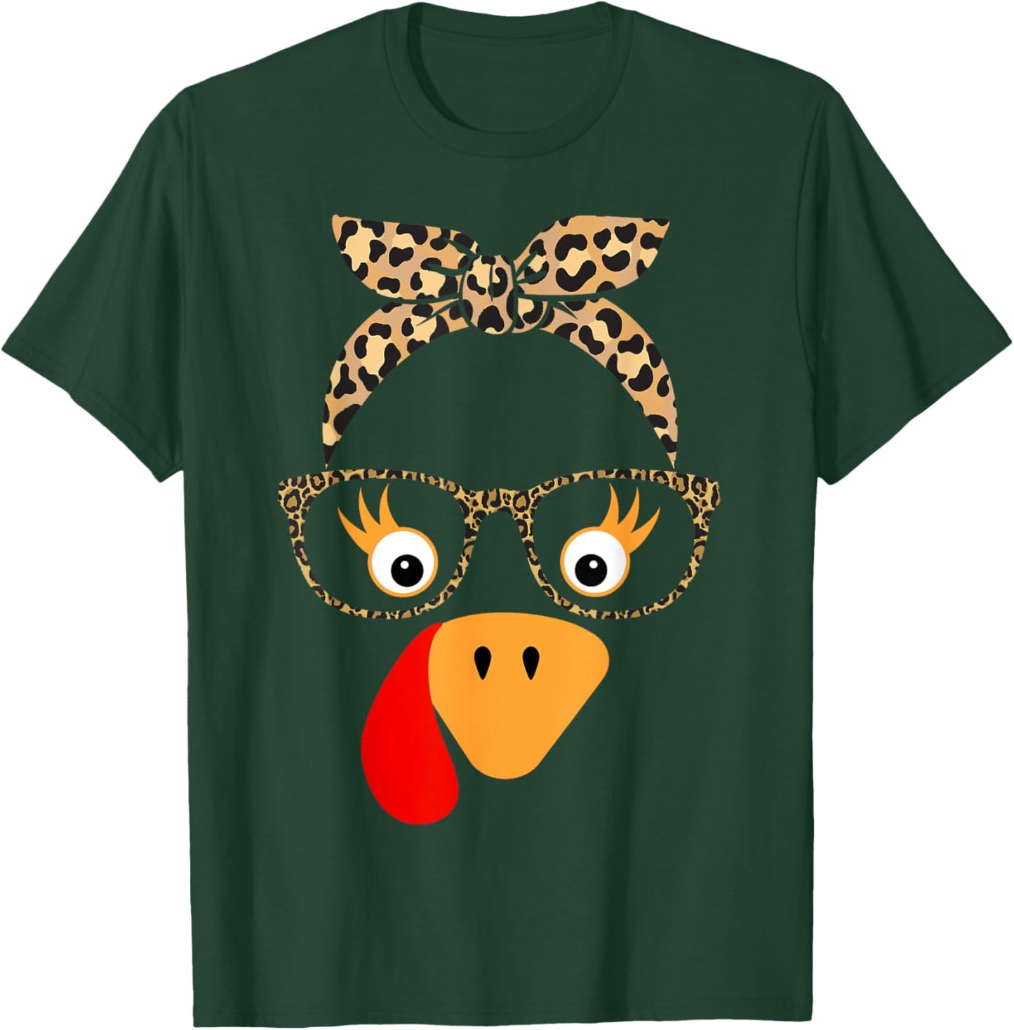 Thanksgiving Turkey Face Leopard Glasses Girls T-Shirt - T-Shirt | Forest