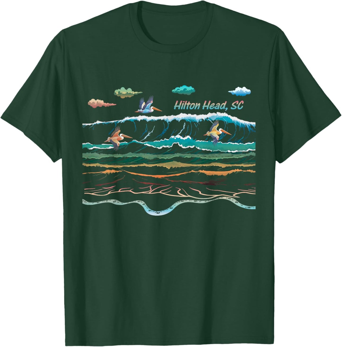 Hilton Head SC South Carolina Waves Pelican Bird Watcher T-Shirt - T-Shirt | Forest