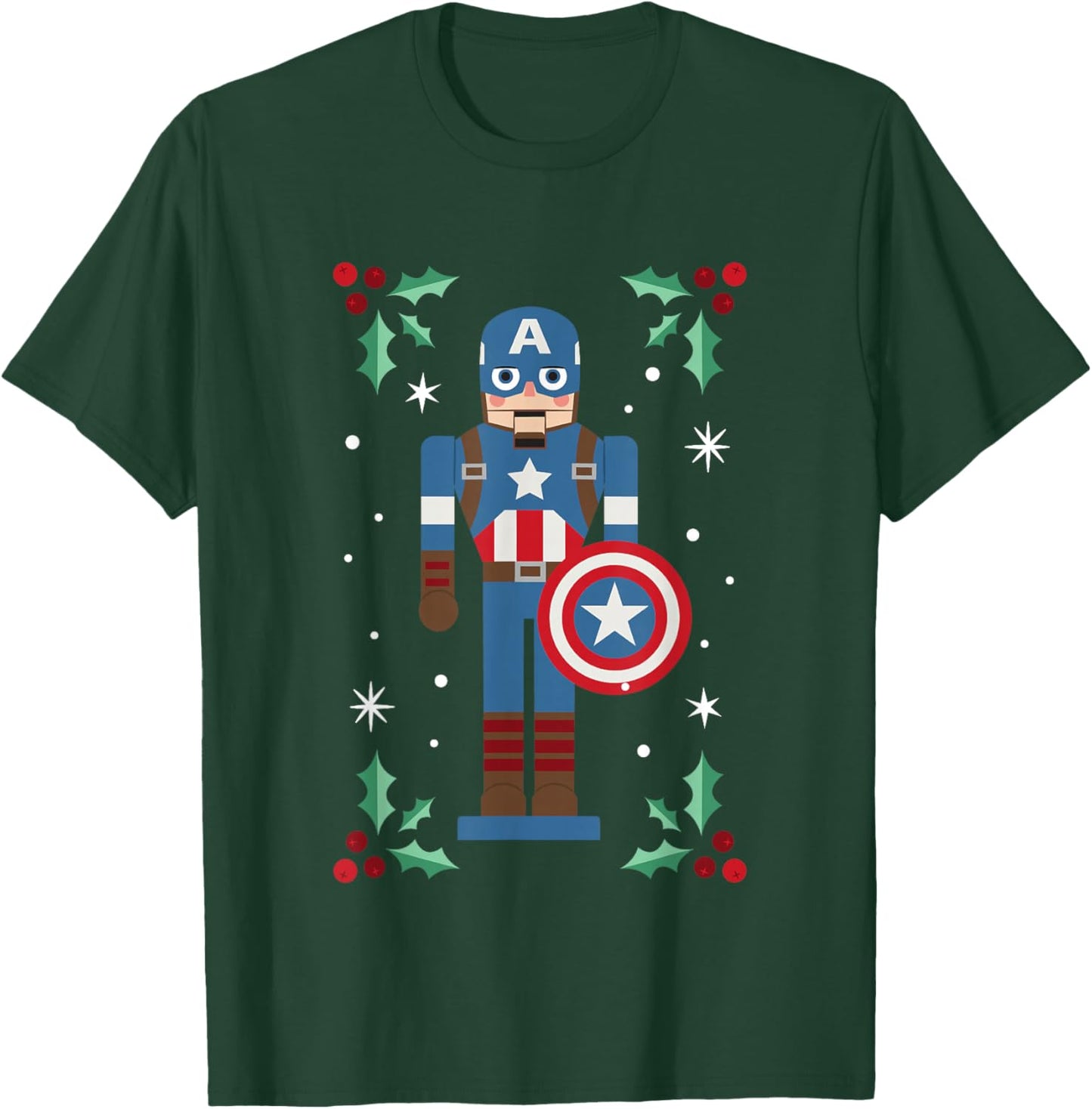 Marvel Christmas Nutcracker Captain America Mistletoe Logo T-Shirt - T-Shirt | Forest