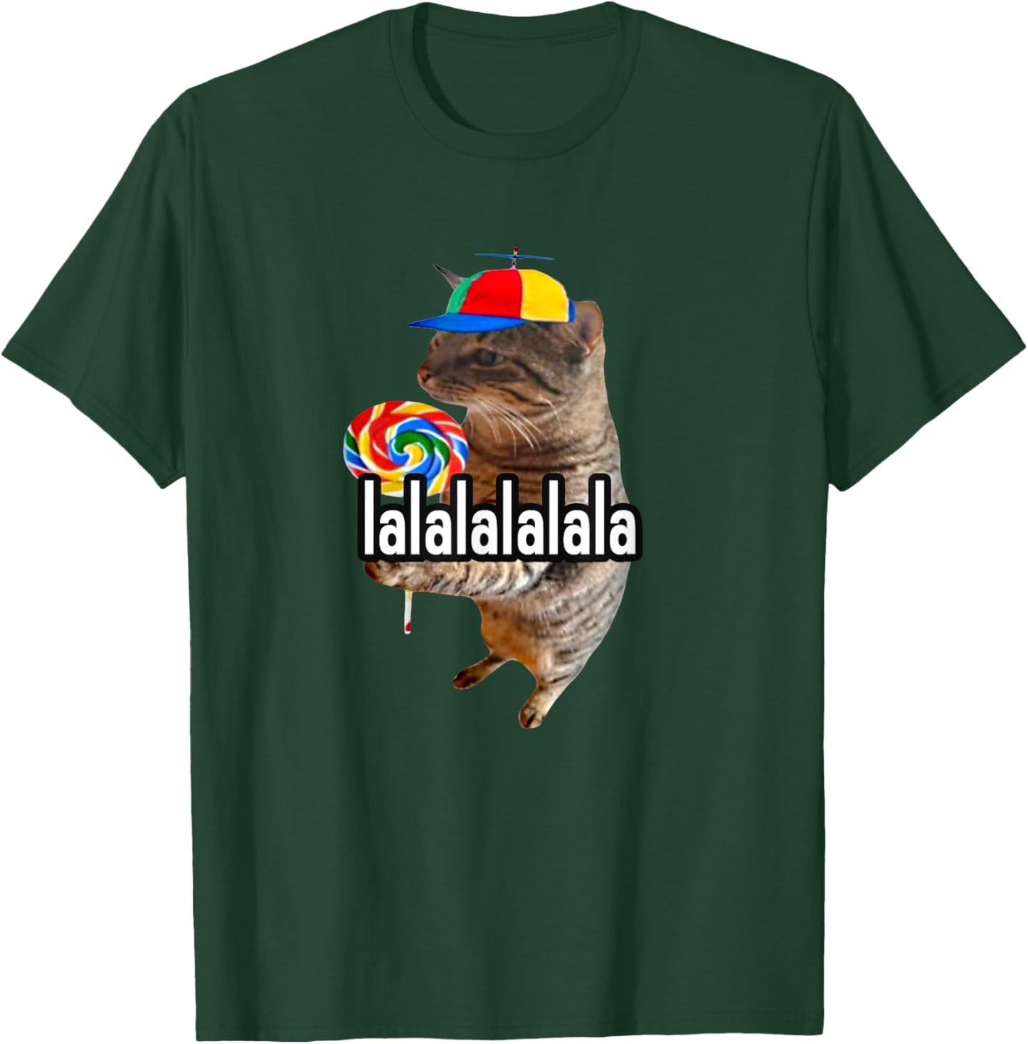 Silly Cat With Lollipop Lalalalalala Meme T-Shirt - T-Shirt | Forest