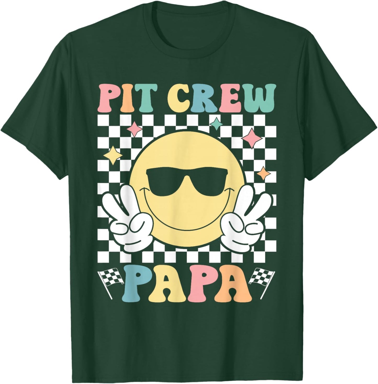 Pit Crew Papa Checkered Flag Race Car Birthday Family Racing T-Shirt - T-Shirt | Forest