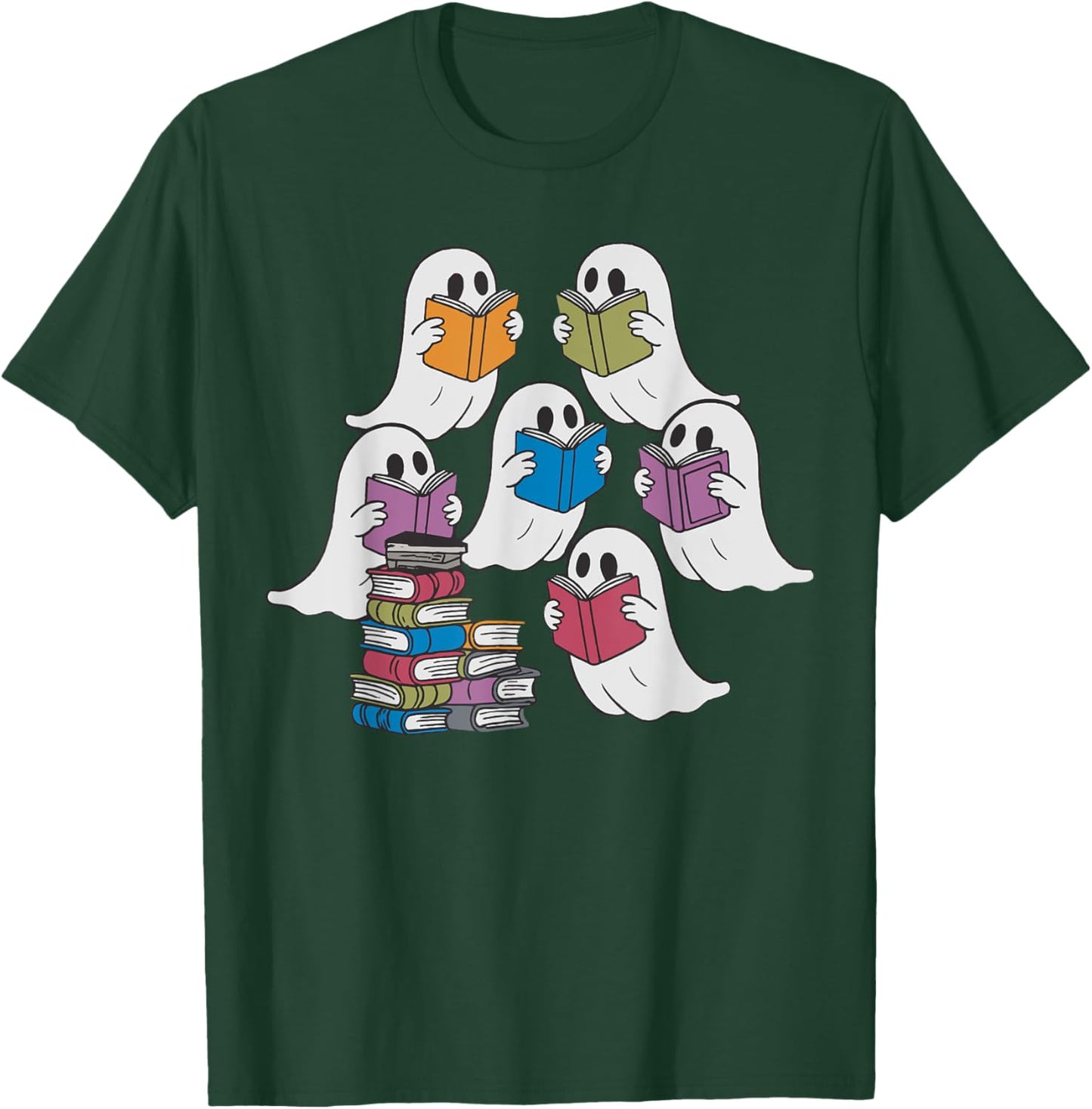 Funny Ghost Book Reading Halloween Books Lover Teacher T-Shirt - T-Shirt | Forest