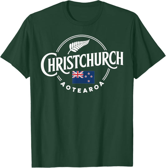 Christchurch Aotearoa City New Zealand Flag T-Shirt - T-Shirt | Forest