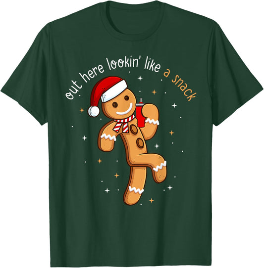 Out Here Looking Like a Snack Funny Xmas Gingerbread Man T-Shirt - T-Shirt | Forest