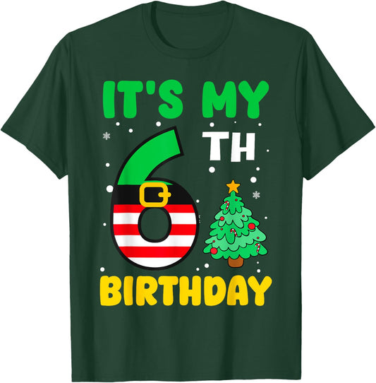 It's My 6th Birthday Christmas 6 Years Old Cute Boy Girl T-Shirt - T-Shirt | Forest