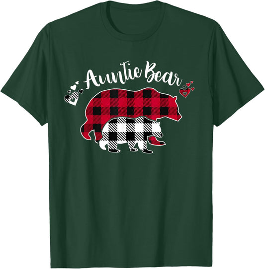 Auntie Bear Red Buffalo Plaid Pajama T-Shirt - T-Shirt | Forest
