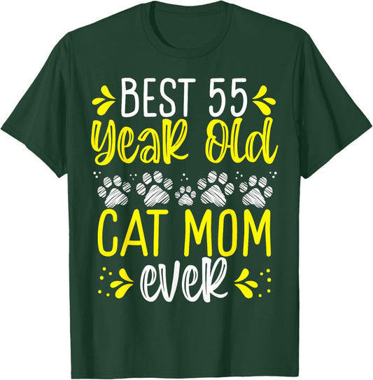 55 Birthday Idea Cat Mother 55 Year Old Cat Mom T-Shirt - T-Shirt | Forest
