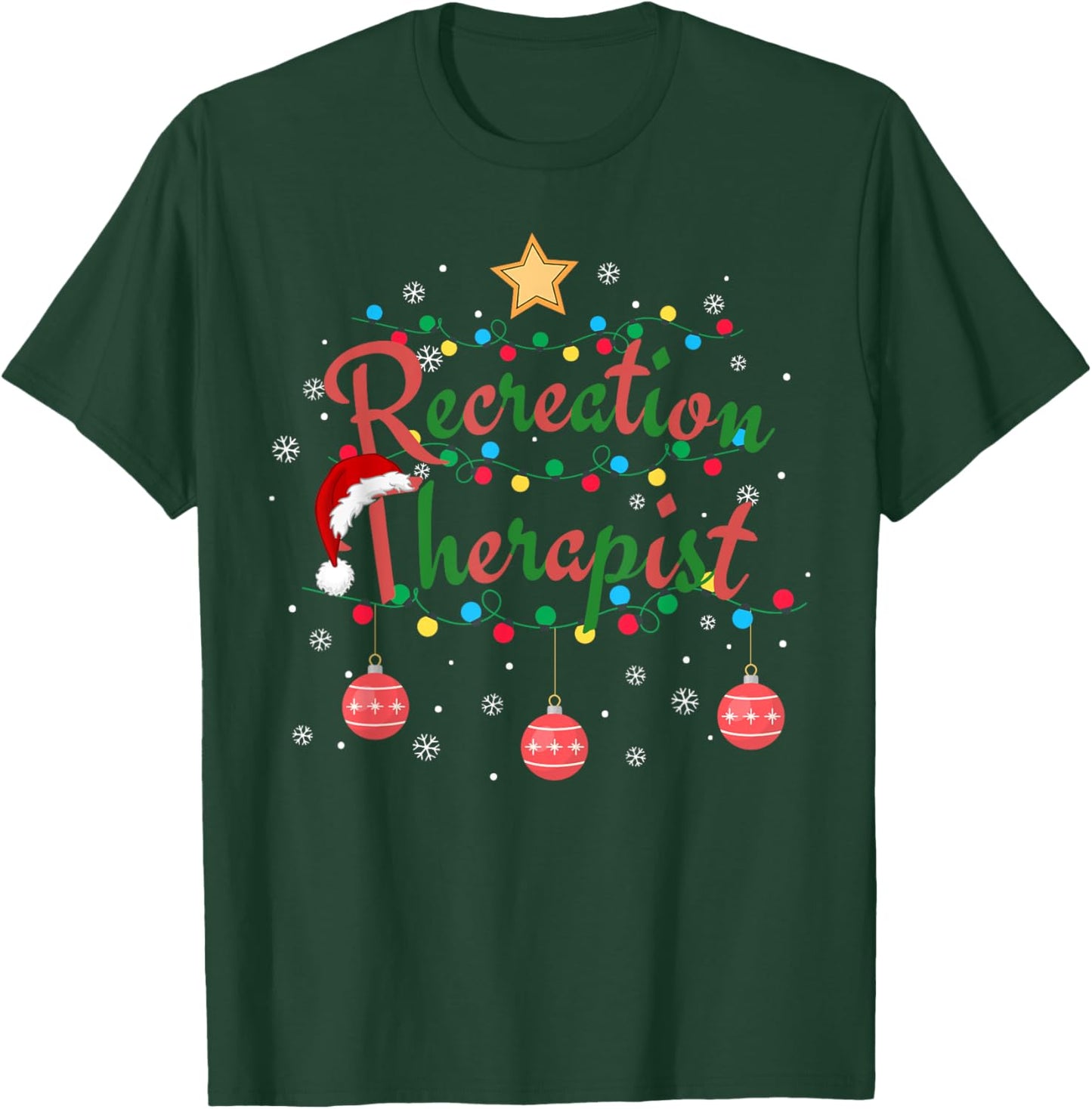 Recreation Therapist Xmas Santa Hat Retro Recreational Therapy for -Adults, Black, Small, Short Sleeve T-Shirt - T-Shirt | Forest