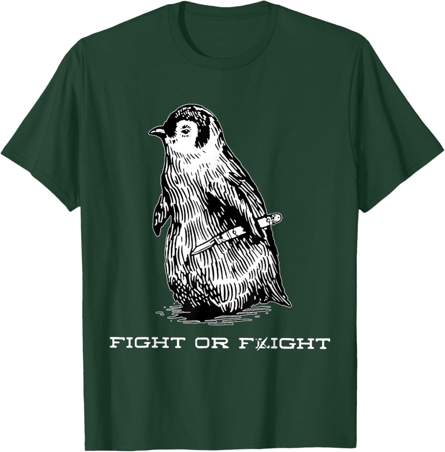 Fight or Flight Funny Penguin Funny Meme North Pole Penguin T-Shirt - T-Shirt | Forest