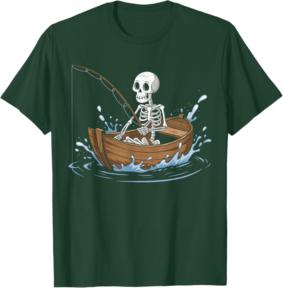 Funny Skeleton Fishing Lovers Spooky Halloween Boat T-Shirt - T-Shirt | Forest