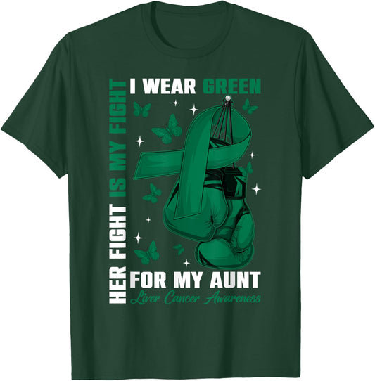 I Wear Green For My Aunt Liver Cancer Awareness Boxing Glove T-Shirt - T-Shirt | Forest