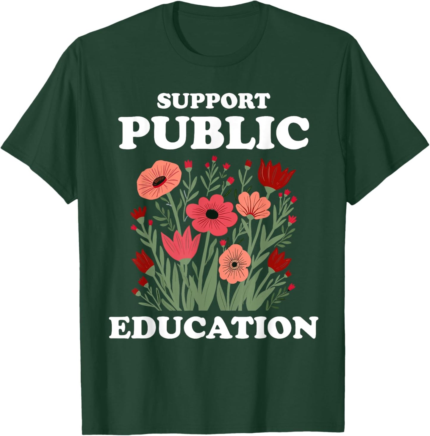 Support Public Education Cute Floral Teacher Red for Ed T-Shirt - T-Shirt | Forest