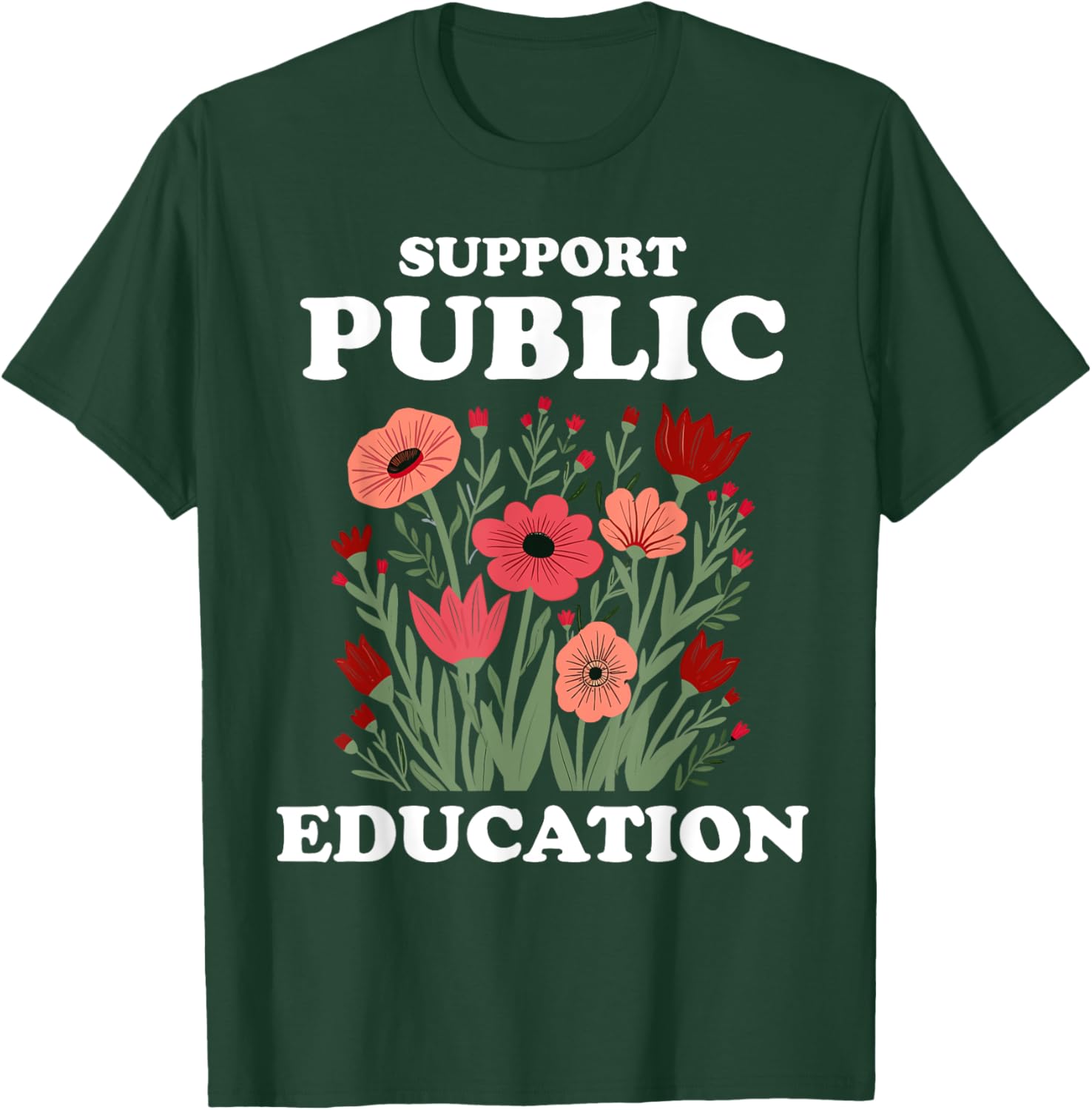 Support Public Education Cute Floral Teacher Red for Ed T-Shirt - T-Shirt | Forest