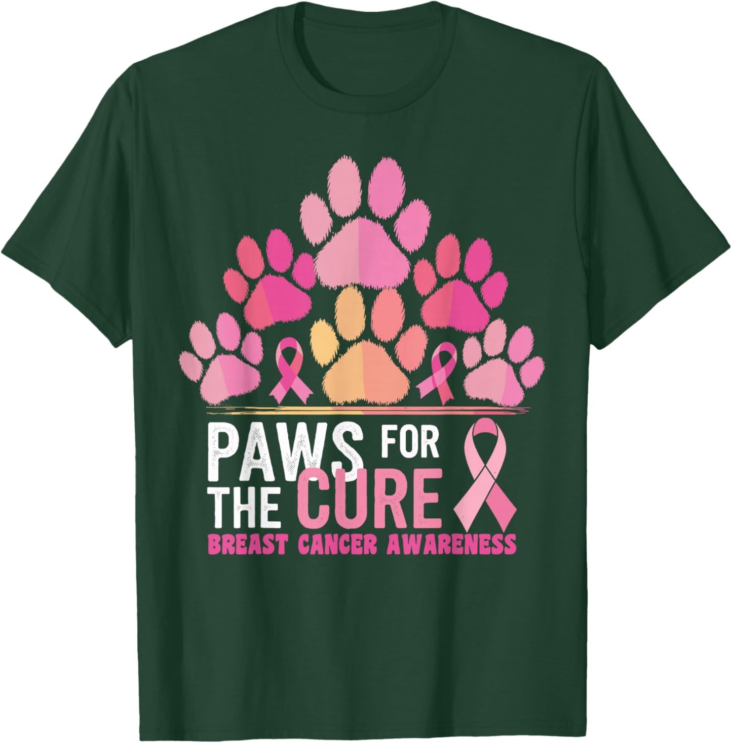 Pink Paws For The Cure Breast Cancer Awareness Dog Cat Lover T-Shirt - T-Shirt | Forest