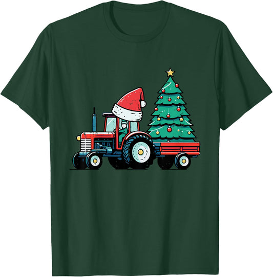 Kids Christmas Tractor Xmas Tree Farm Truck Toddler Boys Kids T-Shirt - T-Shirt | Forest