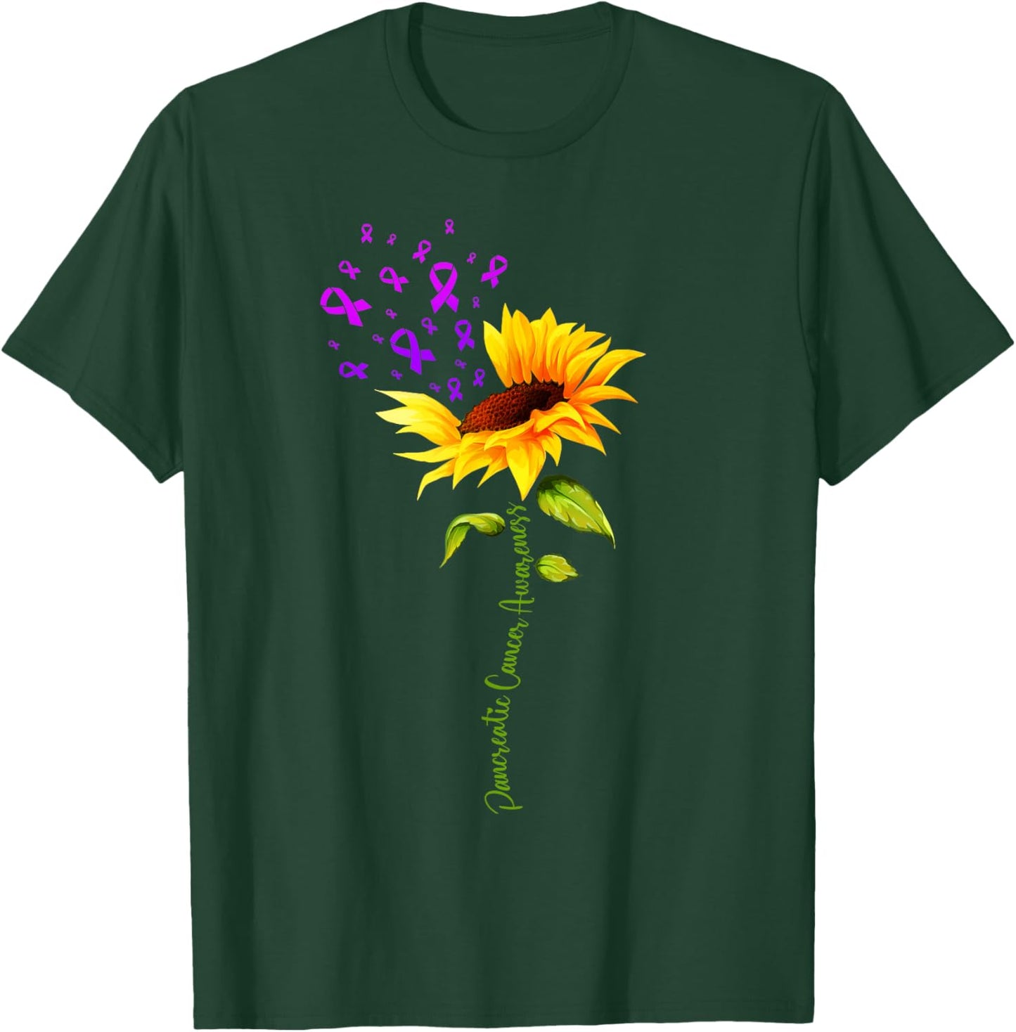 Pancreatic Cancer Awareness Sunflower Purple Ribbon Support T-Shirt - T-Shirt | Forest