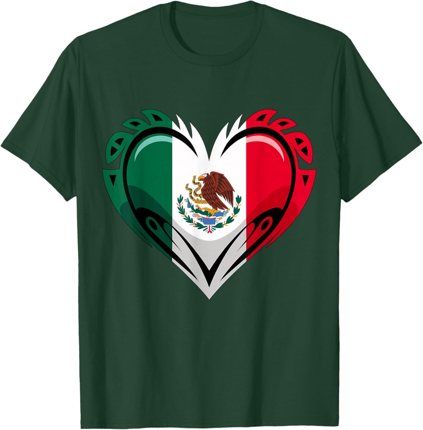 Mexico Flag Heart Mexican T-Shirt - T-Shirt | Forest