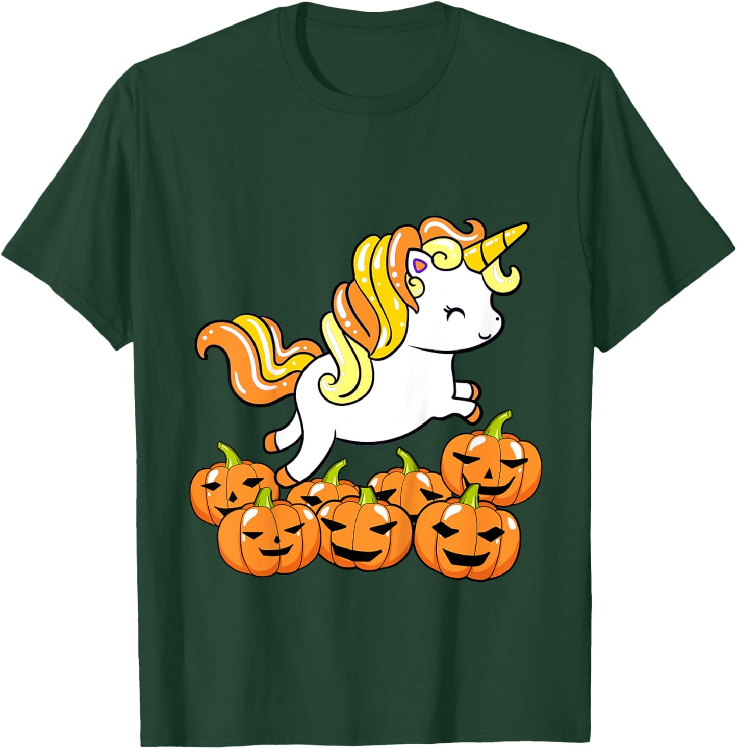 Kids Girls Unicorn Halloween Jack O Lantern Pumpkin Toddler T-Shirt - T-Shirt | Forest
