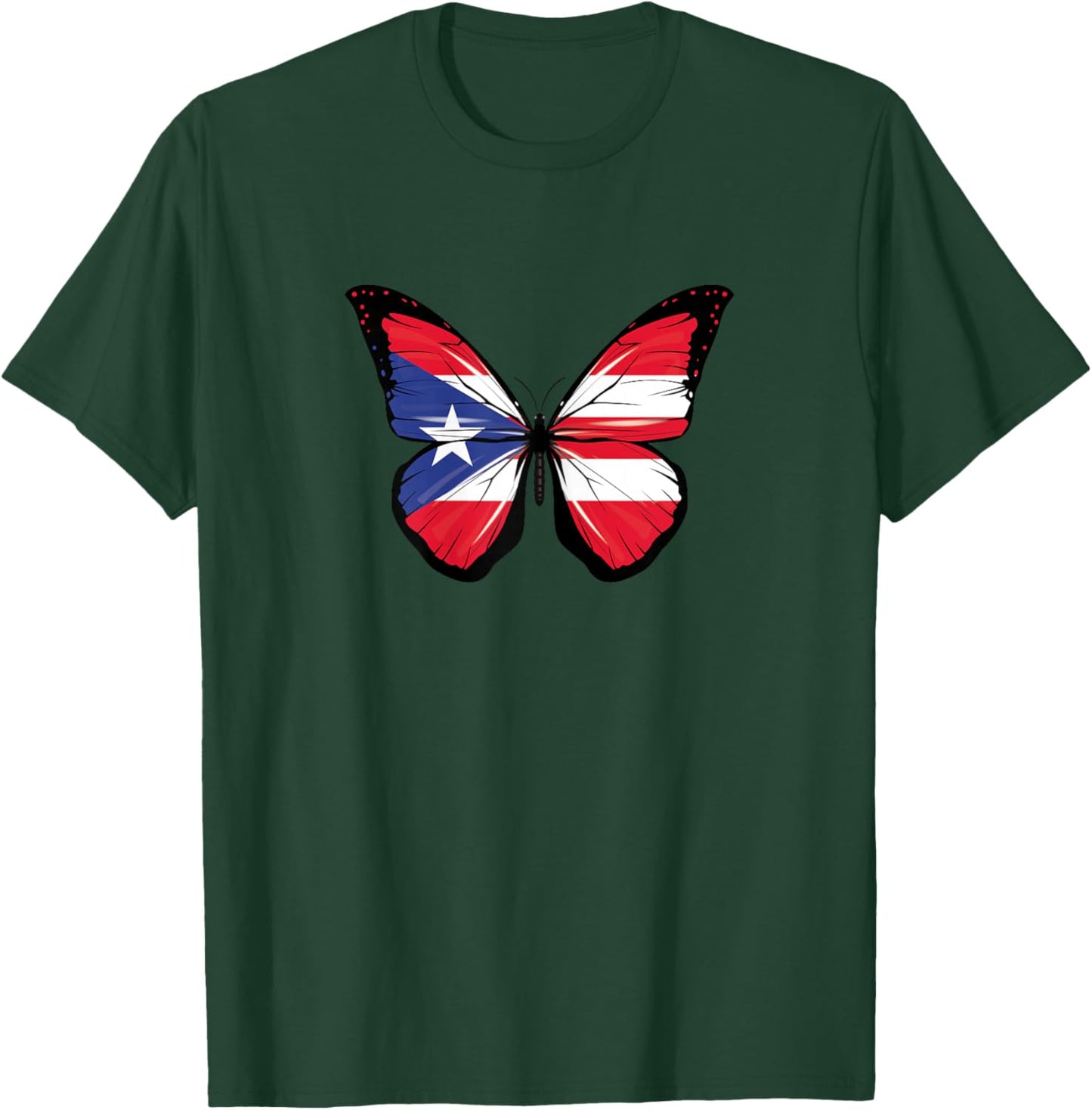 Puerto Rico Flag Colours Butterfly Puerto Rico Butterfly T-Shirt - T-Shirt | Forest