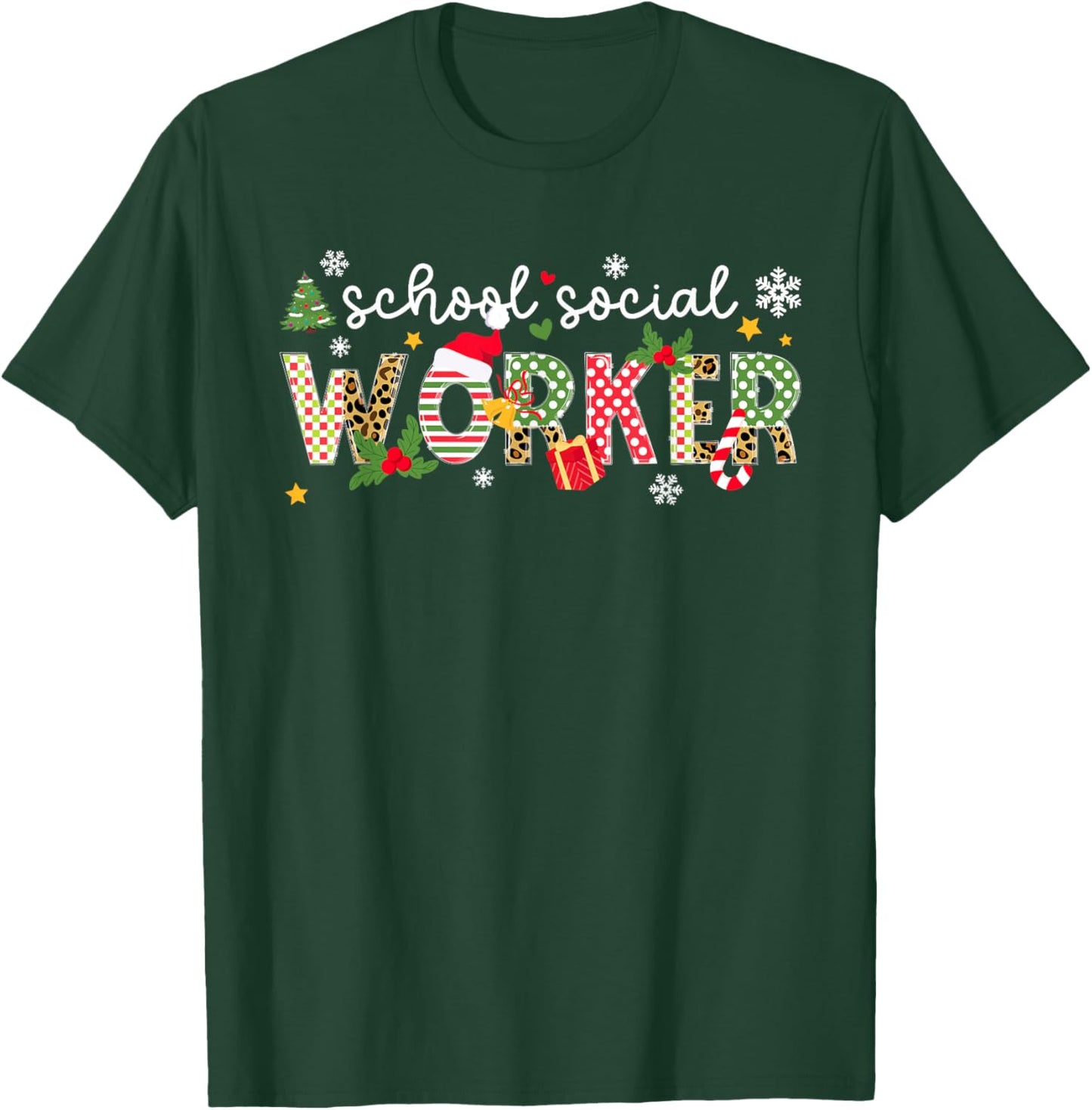 School Social Worker Christmas School Social Worker Xmas T-Shirt - T-Shirt | Forest