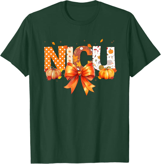 Love NICU Pumpkin Leopard Autumn Fall Season Scrub Women T-Shirt - T-Shirt | Forest