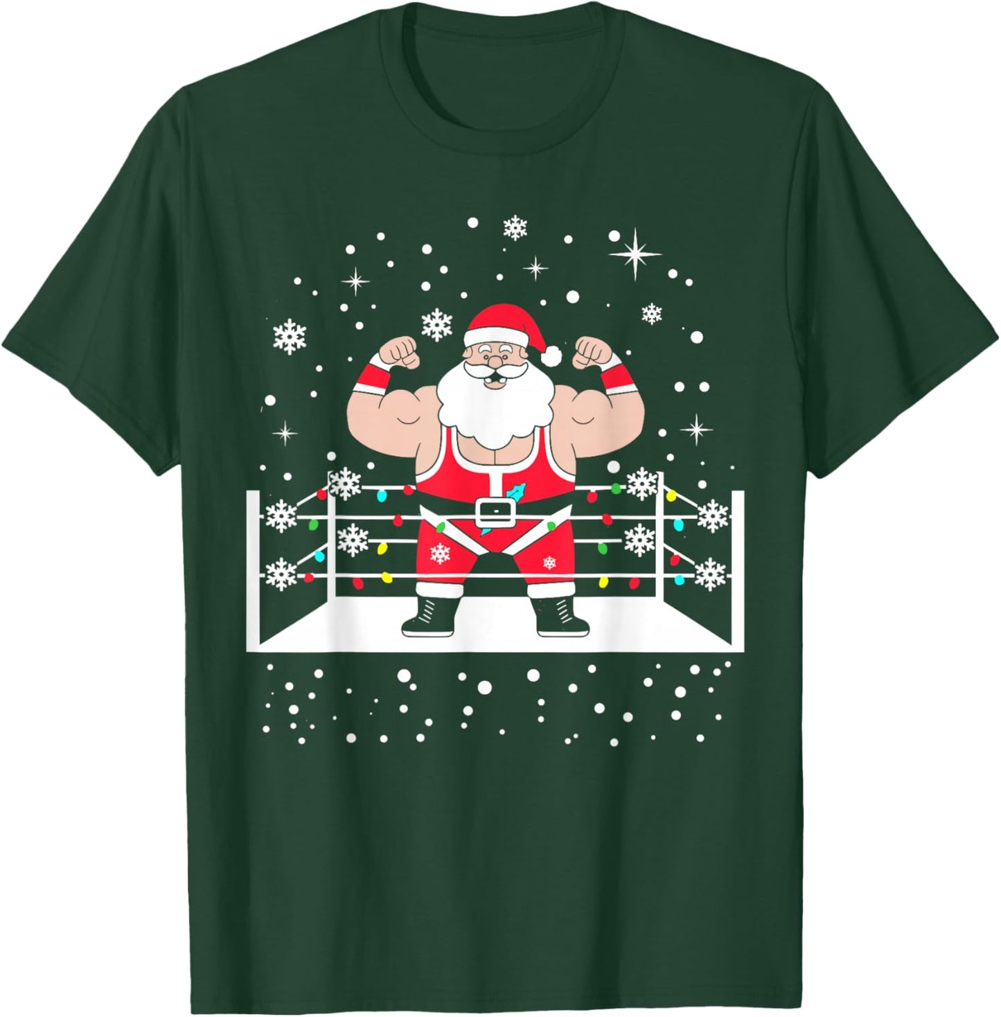 Funny Wrestling Santa Xmas Lights Wrestling Christmas T-Shirt - T-Shirt | Forest