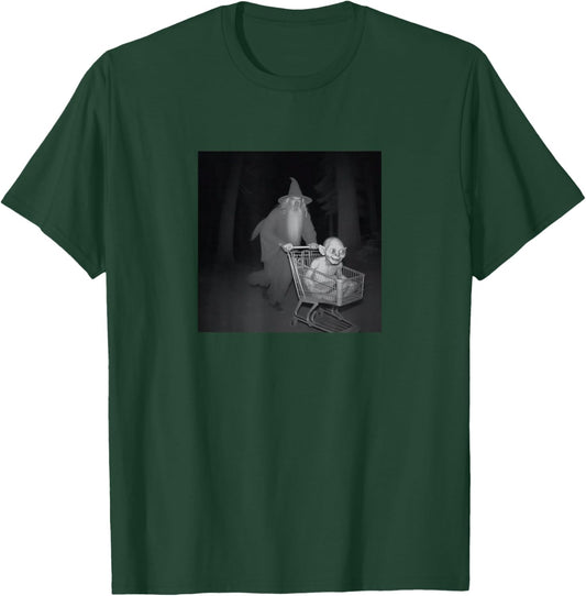 Grey Wizard Pushing Goblin in Cart Black -Adults Short Sleeve Small T-Shirt - T-Shirt | Forest