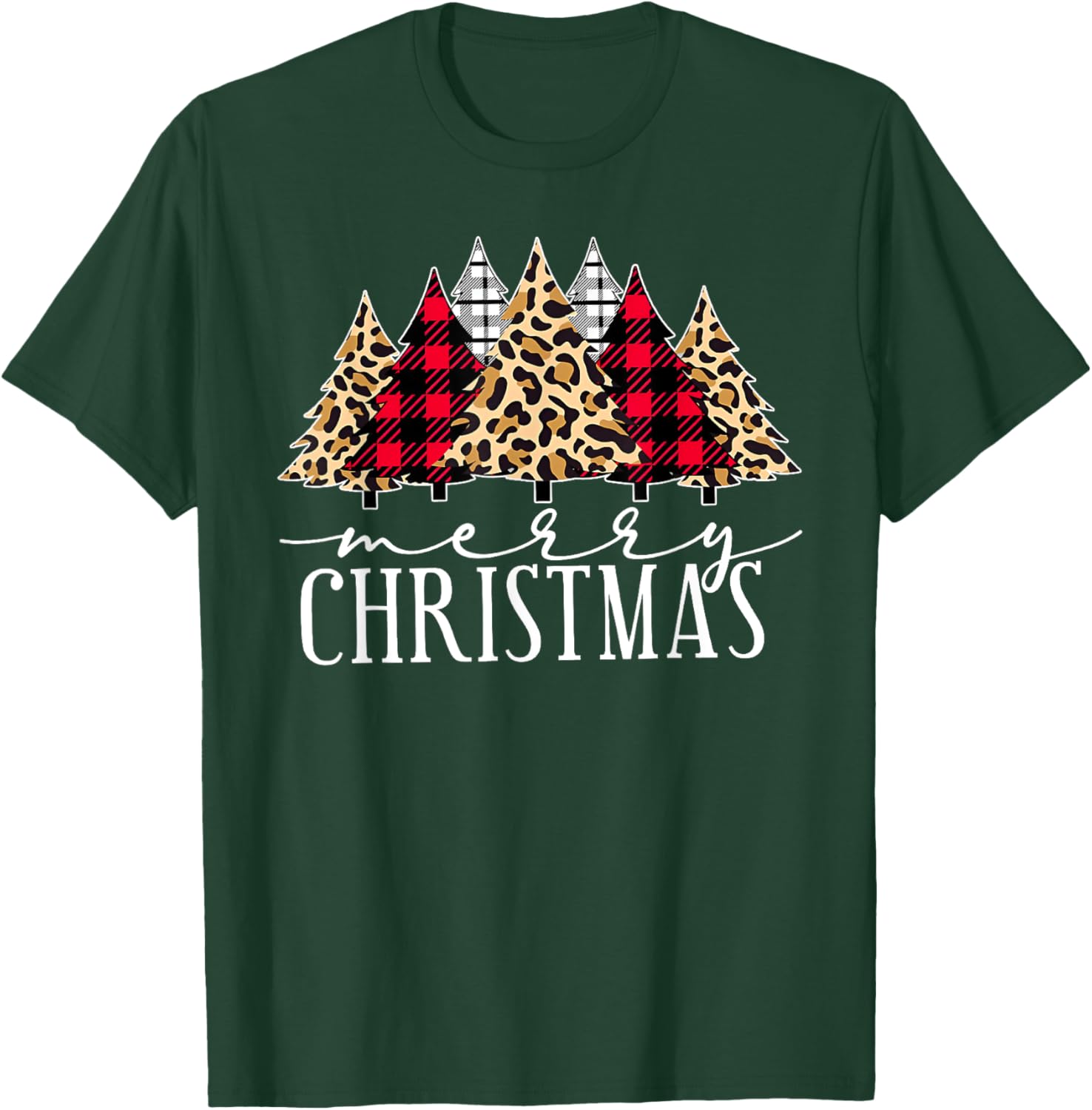 Merry Christmas Xmas Trees Leopard Buffalo Holiday Pajamas T-Shirt - T-Shirt | Forest