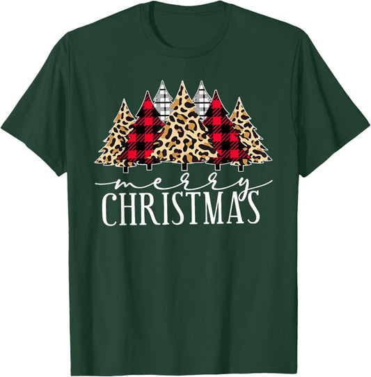 Merry Christmas Xmas Trees Leopard Buffalo Holiday Pajamas T-Shirt - T-Shirt | Forest