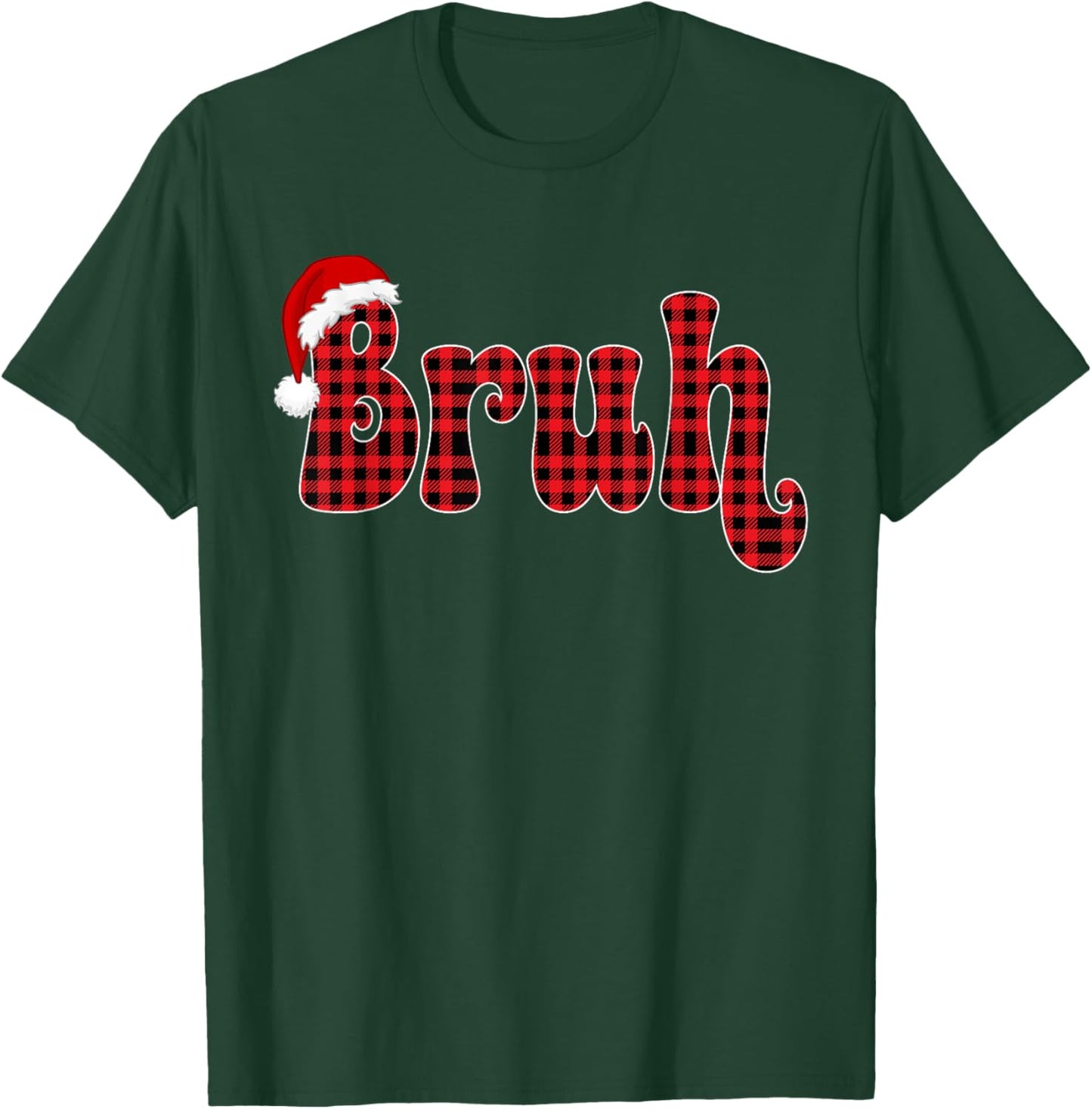 Bruh Funny Christmas Plaid Teens Boys Kids Xmas Pajamas T-Shirt - T-Shirt | Forest