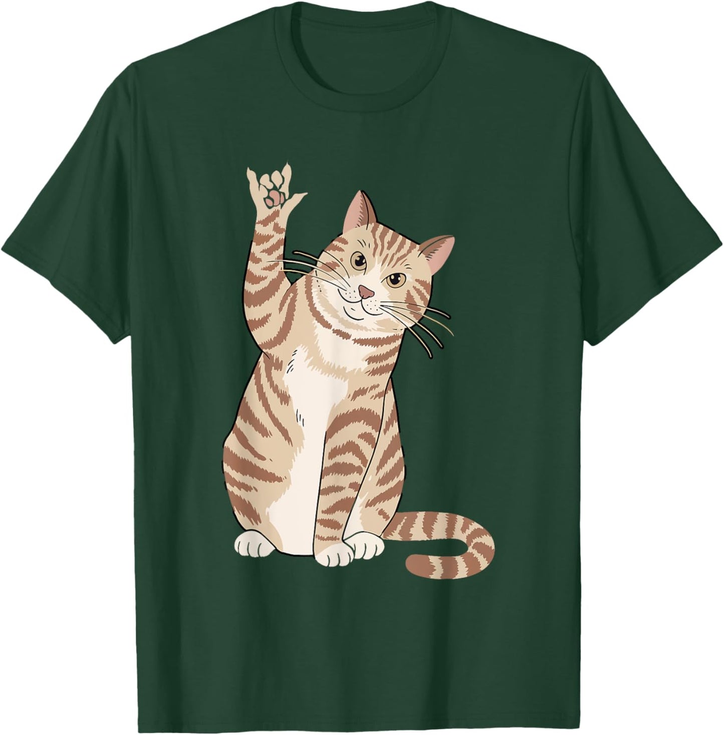Cute Cat ILY Hand Gesture ASL Hearing Loss Deaf Awareness Men Women Kids T-Shirt - T-Shirt | Forest