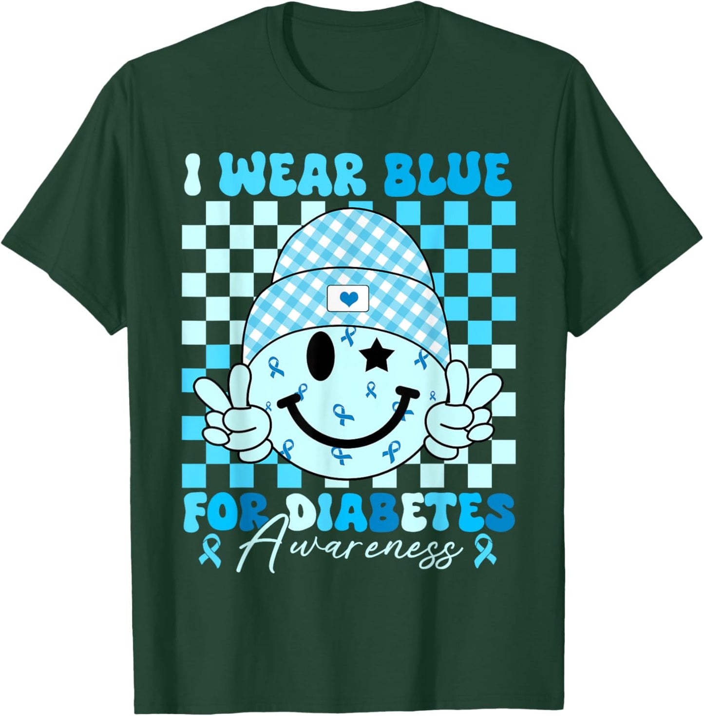 I Wear Blue For Diabetes Awareness Smile Face Men Women Kids T-Shirt - T-Shirt | Forest